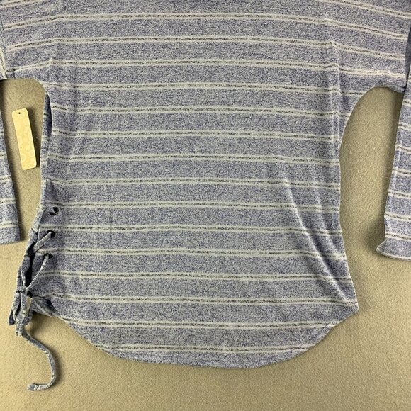 Pullover Sweater Womens Extra Large Blue Stretch Thin Striped Shirt Side Tie - Picture 6 of 13
